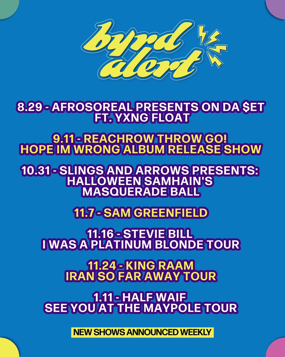 ANNOUNCED THIS WEEK &amp; NOW ON SALE!! Full calendar with tix links >> bit.ly/ByrdEvents