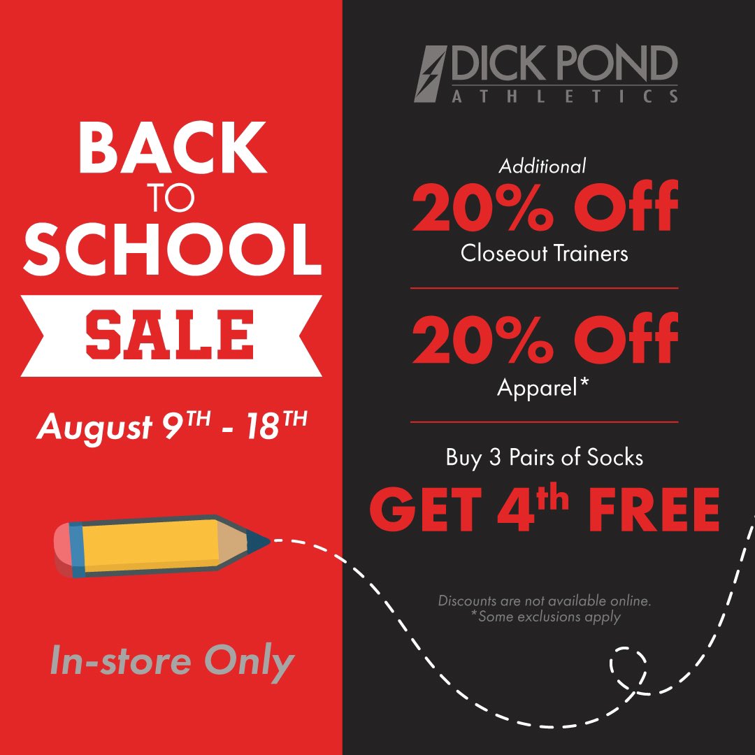 ✏️ 🍎 BACK TO SCHOOL SALE 🍎✏️

Get prepped for school season with 20% off closeout trainers and select apparel. And you can buy 3 get 1 free on socks! Through August 18 only.