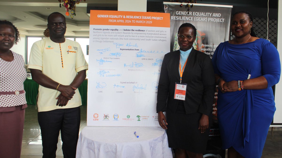 feminature's tweet photo. We officially launched the 5-year #GEARproject funded by @ADCinUganda through @CAREUganda which is aiming at bridging the gaps that promote gender inequality. This exercise was witnessed by the three implementing partners &amp; different government officials from Arua, Gulu &amp; Terego. https://t.co/uEn229WkUa