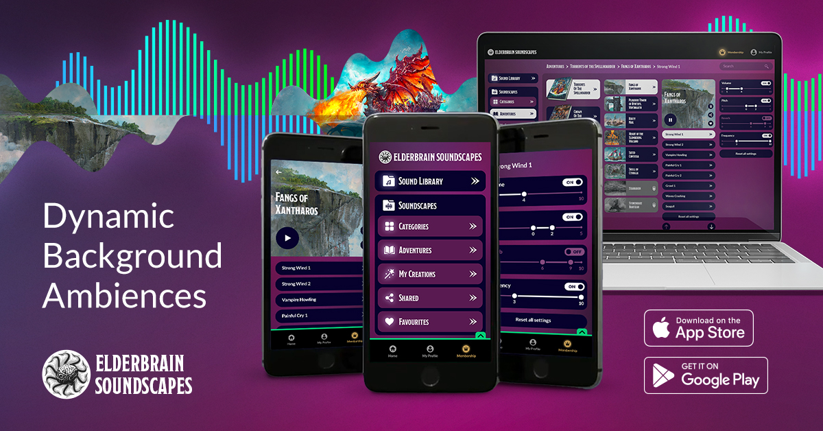 Create your own dynamically generated soundscapes! Get notified at Kickstarter launch and grab your sign-up rewards now. Learn more at signup.elderbrain.com/ebss #dnd #dnd5e #rpg #ttrpg