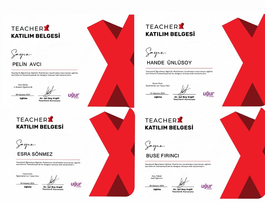 UĞUR’LU ÖĞRETMENLERİMİZ KENDİLERİNİ GELİŞTİRMEYE DEVAM EDİYORLAR.Türkiye'nin en profesyonel öğretmen eğitimi ,Teacher X platformunda Uğur Okulları öğretmenlerimiz kendilerini geliştirmeye devam ediyor.
