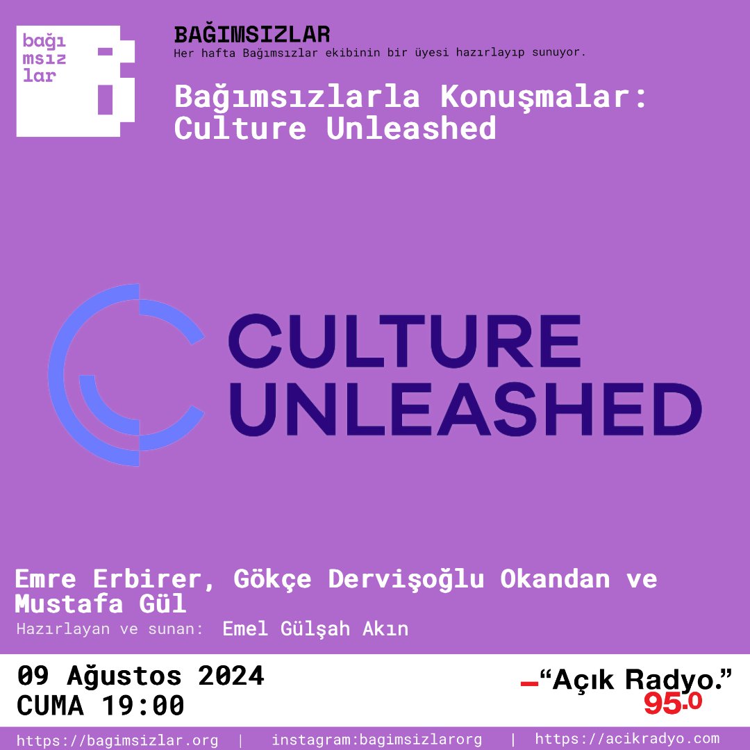 Bu hafta konuğumuz <a href="/emreerbirer/">Emre Erbirer</a> , Gökçe Dervişoğlu Okandan ve Mustafa Gül’ün bir araya gelerek oluşturduğu Culture Unleashed. İki bölüm yaptığımız konuşmamızın ilk bölümünde, Culture Unleashed nedir, nasıl oluşmuştur gibi temel başlıkları konuştuk.