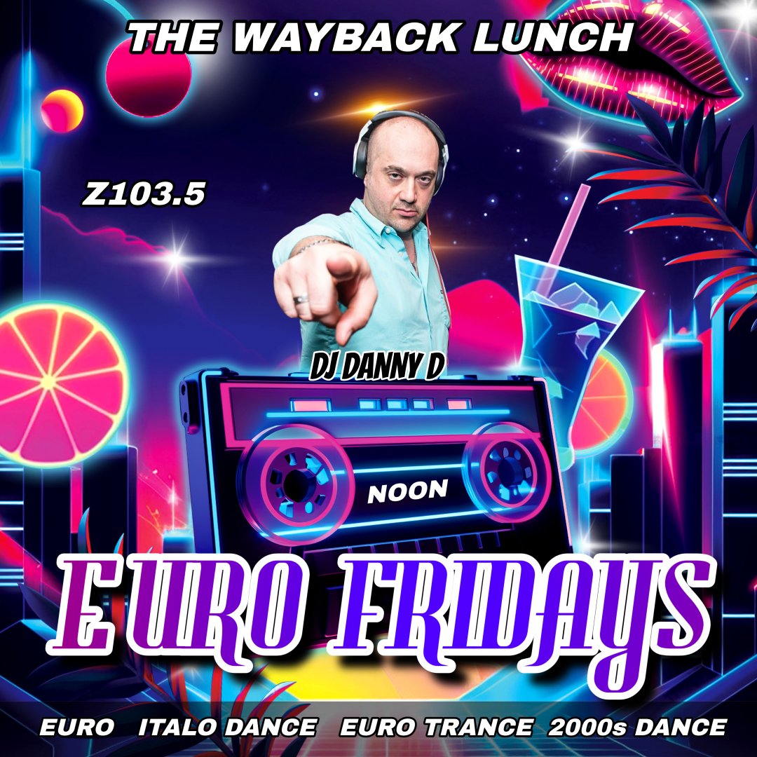 The Wayback Lunch. #LIVE AT #NOON #Fridays. Dropping the very BEST in #EURO, #Italodance, #EuroTrance, #90s #PartyAnthems, #2000s #Dance &amp; more! #Z1035 #Waybacks #FM #radio #Toronto #RT #waybacklunch #DJLock in for #EUROFRIDAYS w/<a href="/TheRealDJDannyD/">DJ Danny D</a> on <a href="/Z1035Toronto/">Z103.5</a> <a href="/TonyMonaco/">Tony Monaco</a>