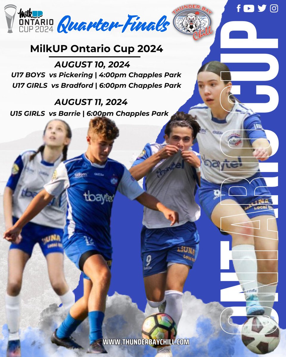 🚨Ontario Cup🚨

⚽️ It’s Match day -1, and our teams are ready to go, come out and cheer them on! 💙🤍🗣️📣

🎟️: Admission is free! Concessions will be open, and our Chill 25 year anniversary t-shirts will be on sale!

💻: We will be livestreaming, the link will be released just