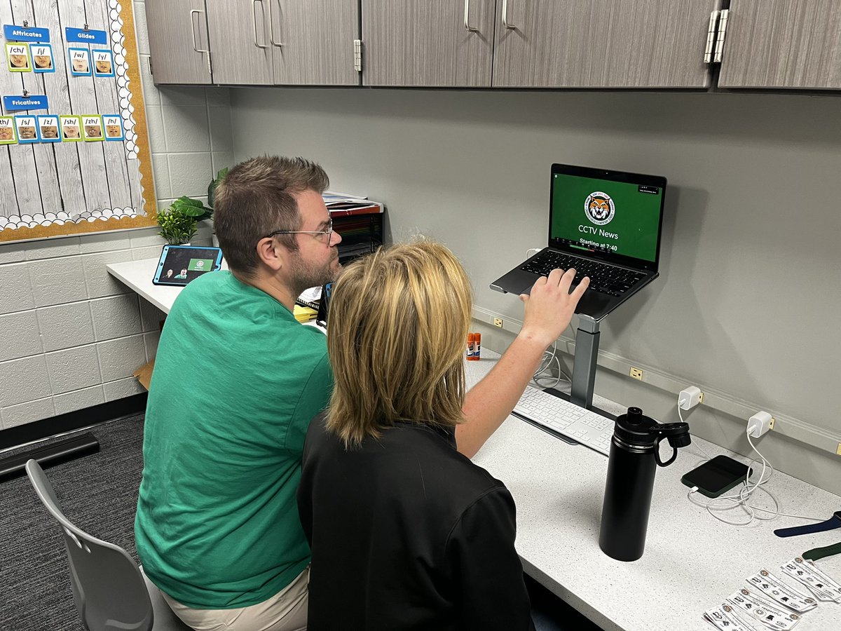 CrookedCreek_'s tweet photo. Thrilling times at Crooked Creek! Our amazing teachers, Mr. Mosbey and Mrs. Snyder, kicked off live morning announcements this week—a new tradition this year! 🗣️📺 In the coming weeks, they’ll be training our students to take the lead. We can’t wait to see our Wildcats shine! https://t.co/nJo8x32S2M