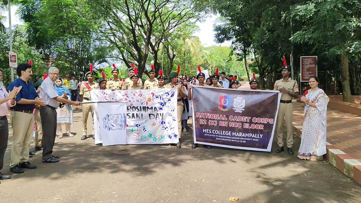 nccmesmaramplly's tweet photo. Memorial for the victims of Hiroshima and Nagasaki 
.
.
.
.
.
.
.
@DefencePROkochi 
@DefencePROTvm 
@HQ_DG_NCC 
@NCC_KER_LAK_DTE 
#HIROSHIMAday 
#NagasakiDay 
#PeaceForAll 
#Walkathon
#NCC https://t.co/cxh0k2gI9A