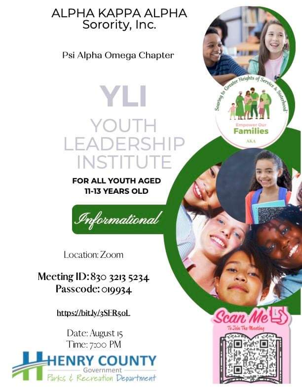 Please help us expand our YLI program this year! It's an excellent opportunity for our middle school students.  Please share the flyer with your friends, family, and educators who have middle school students in Henry County.