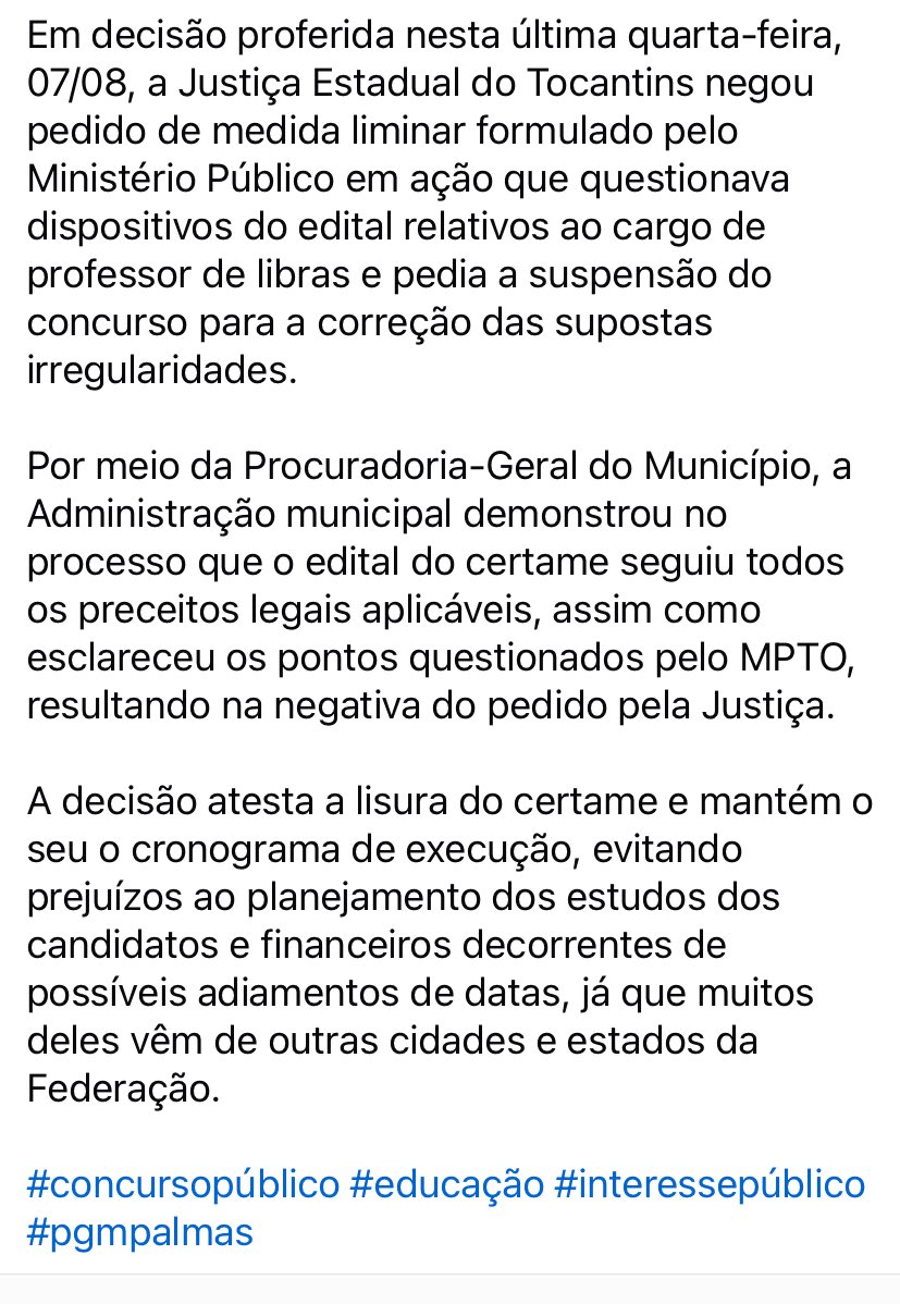 Atuação da PGM evita na Justiça suspensão do concurso público para provimento de cargos do quadro da educação do Município de Palmas. Confira👇🏽

#concursopúblico #educação #interessepúblico #pgmpalmas <a href="/cidadedepalmas/">Cidade de Palmas</a>