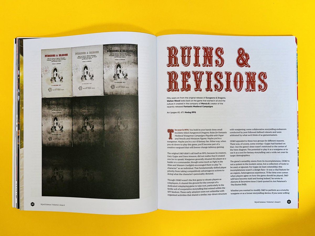 Wyrd Science Magazine (@wyrd_science) on Twitter photo In the new issue our picaresque romp through the haunted ruins of the OSR continues as <a href="/LiberLudorum/">LÄ«ber LÅ«dÅrum šš² ninja arc</a> looks back over 50 years and speaks to @traversefantasy about D&D, its legacy and the recently released Fantastic Medieval Campaigns.
wyrdscience.online In the new issue our picaresque romp through the haunted ruins of the OSR continues as <a href="/LiberLudorum/">LÄ«ber LÅ«dÅrum šš² ninja arc</a> looks back over 50 years and speaks to @traversefantasy about D&D, its legacy and the recently released Fantastic Medieval Campaigns.
wyrdscience.online