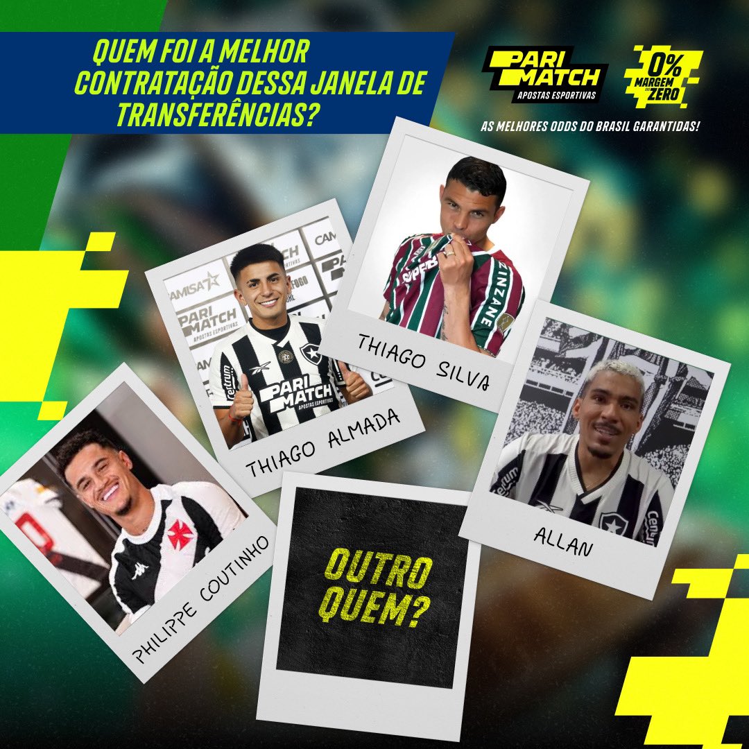 ParimatchBrasil's tweet photo. BRASILEIRÃO DOS CRAQUES! Almada, Allan, Thiago Silva, Coutinho… Quem foi a melhor contratação dessa janela de transferências? 👀 

Aposte com Margem Zero e tenha as melhores odds do Brasil: https://t.co/rNLkFPqBbP https://t.co/gDO1LaZojq
