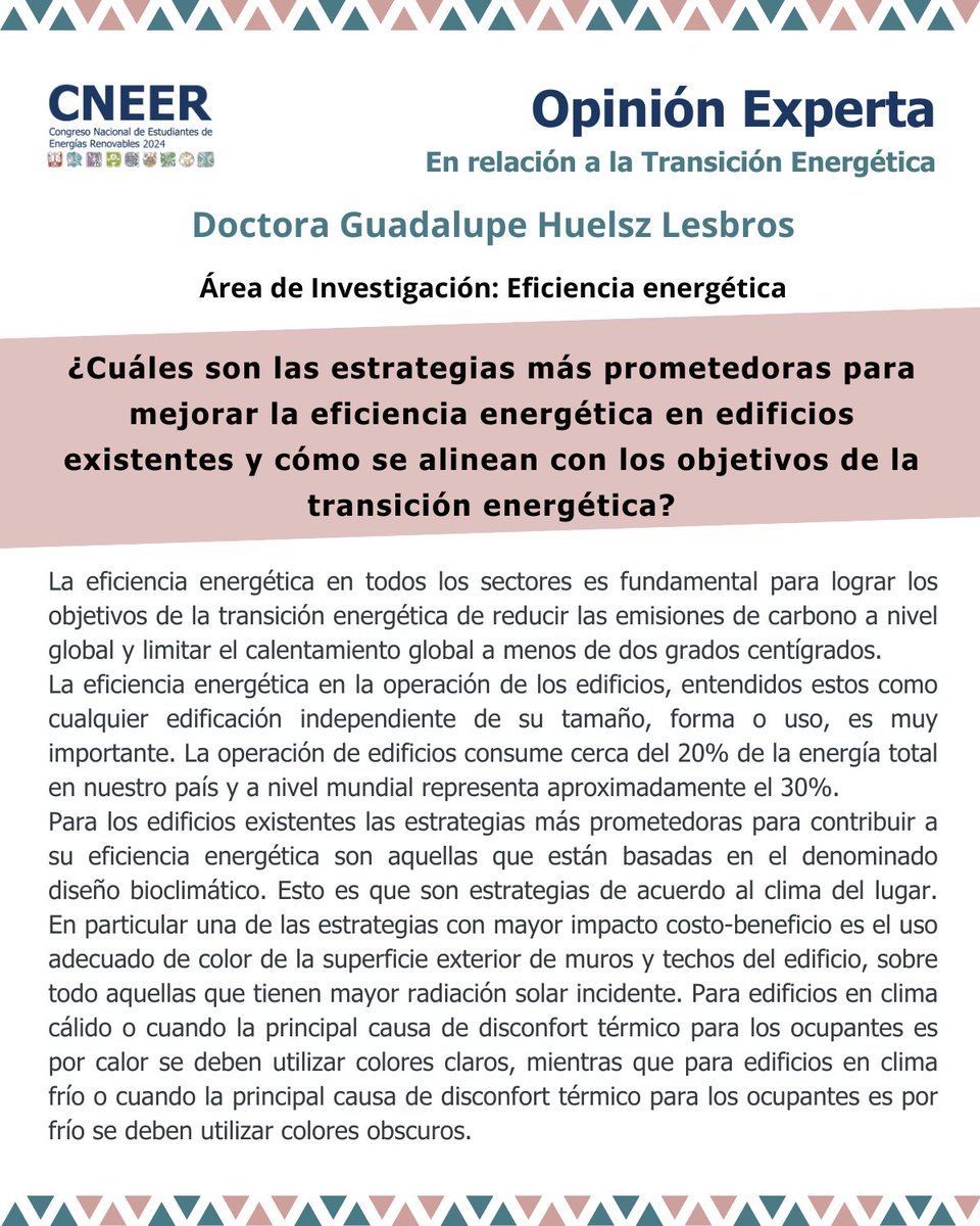🌟 ¡Nueva edición de "Opinión Experta"! 🌟
Para esta edición, la doctora Guadalupe Huelsz, investigadora en el #IER, nos comparte su opinión sobre las mejores estrategias para obtener una mayor eficiencia energética en edificios. 🏢💡
!Encuéntrala en X, LinkedIn y página web!