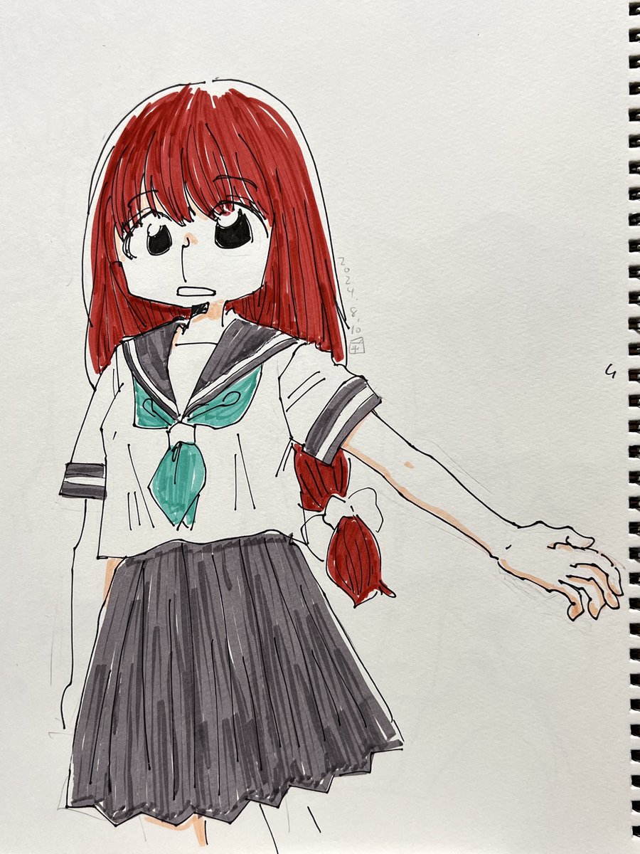 「ビール飲みながら落書き セーラー服 」|遠藤平介のイラスト