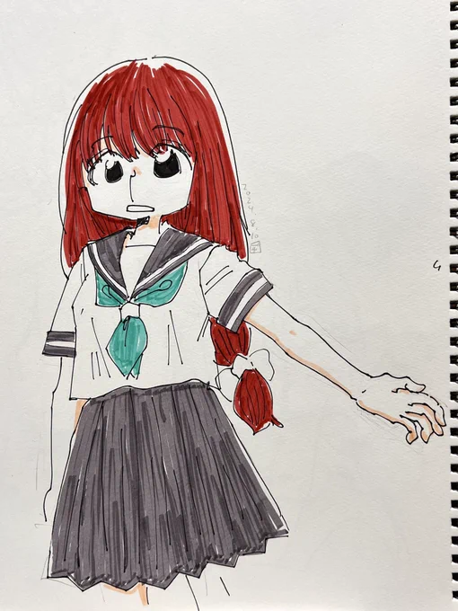 ビール飲みながら落書き セーラー服 
