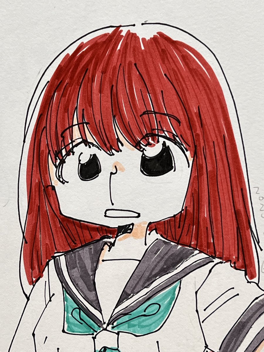 「ビール飲みながら落書き セーラー服 」|遠藤平介のイラスト