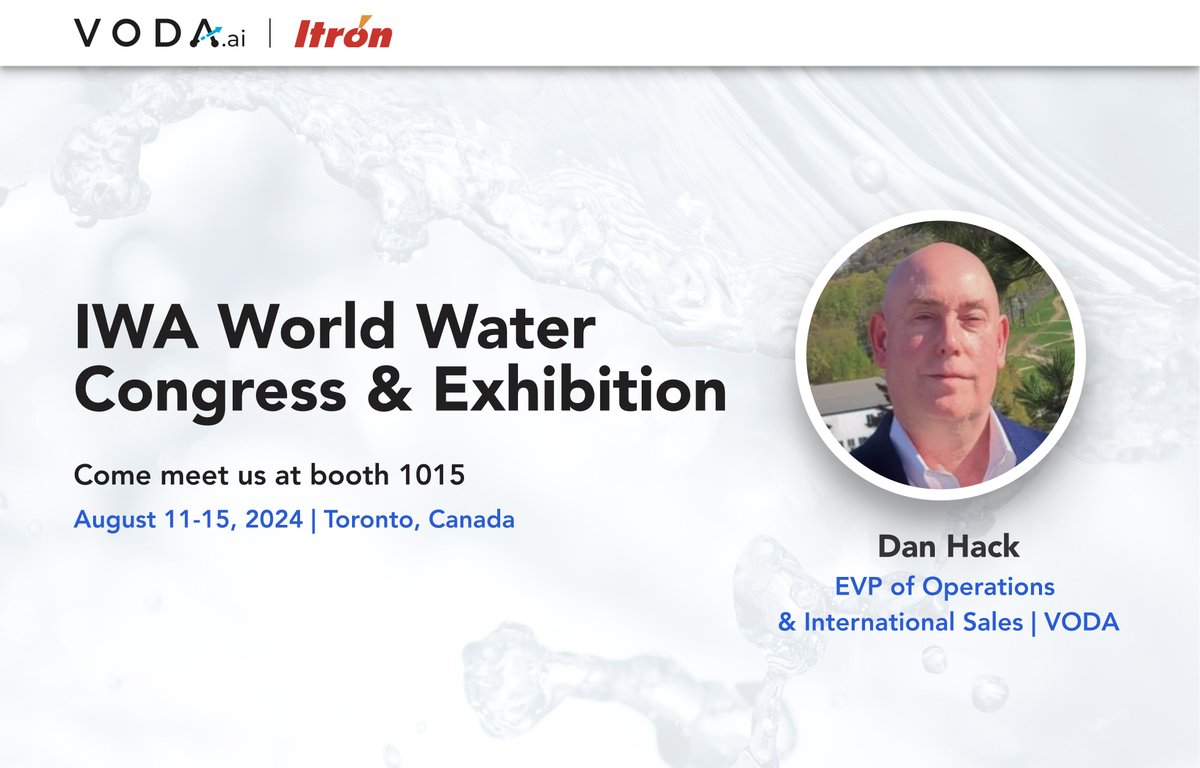 🌍 Join us for the IWA #WorldWaterCongress in Toronto! Visit the Itron booth (#1015) to meet Dan Hack from VODA.ai, Aug 11-15. See you there! 🌊  

#WaterInnovation #VODAai #Itron