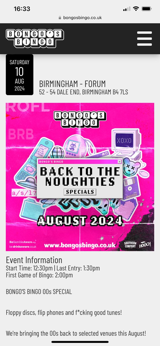 TorSexual's tweet image. I have 5 @BongosBingo back to the noughties tickets for sale for tomorrow August 10th in Birmingham. Event is sold out.  £22 a ticket  #BongosBingo #Birmingham #GoodTimes #SOLDOUT