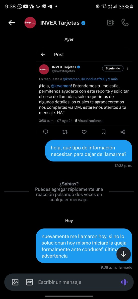 krvaman's tweet photo. @invextarjetas @CondusefMX @INVEXBanco @INVEX que mal hacen las cosas... Última advertencia @invextarjetas https://t.co/xz3YqCfSz2
