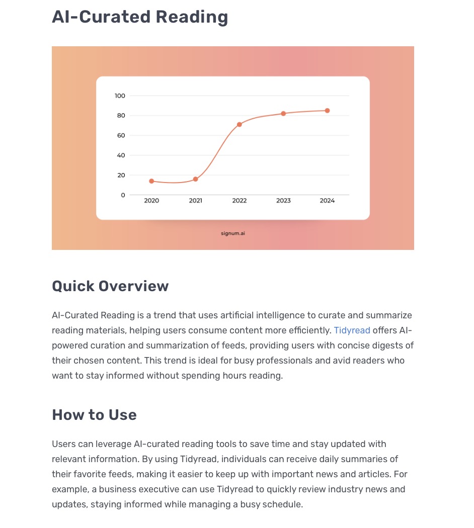 Signum.AI (@signumai) on Twitter photo AI-Curated Reading is here to save you time! Tools like <a href="/tidyread_ai/">tidyread.ai</a> summarize and curate content, giving you quick, digestible summaries. Perfect for busy pros and avid readers who want to stay informed without the time sink.
Follow Signum.AI for more trends! AI-Curated Reading is here to save you time! Tools like <a href="/tidyread_ai/">tidyread.ai</a> summarize and curate content, giving you quick, digestible summaries. Perfect for busy pros and avid readers who want to stay informed without the time sink.
Follow Signum.AI for more trends!