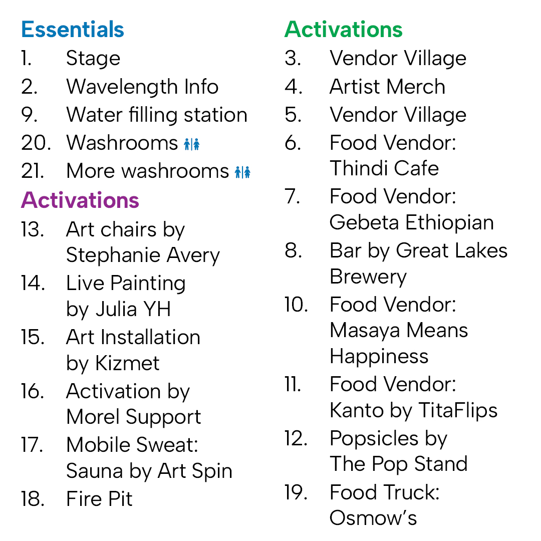 This Saturday at the Wavelength Summer Thing we want to make sure you can find all of our amazing vendors and activations. Our site map helps you find anything you'll need to help you get around the festival this weekend.