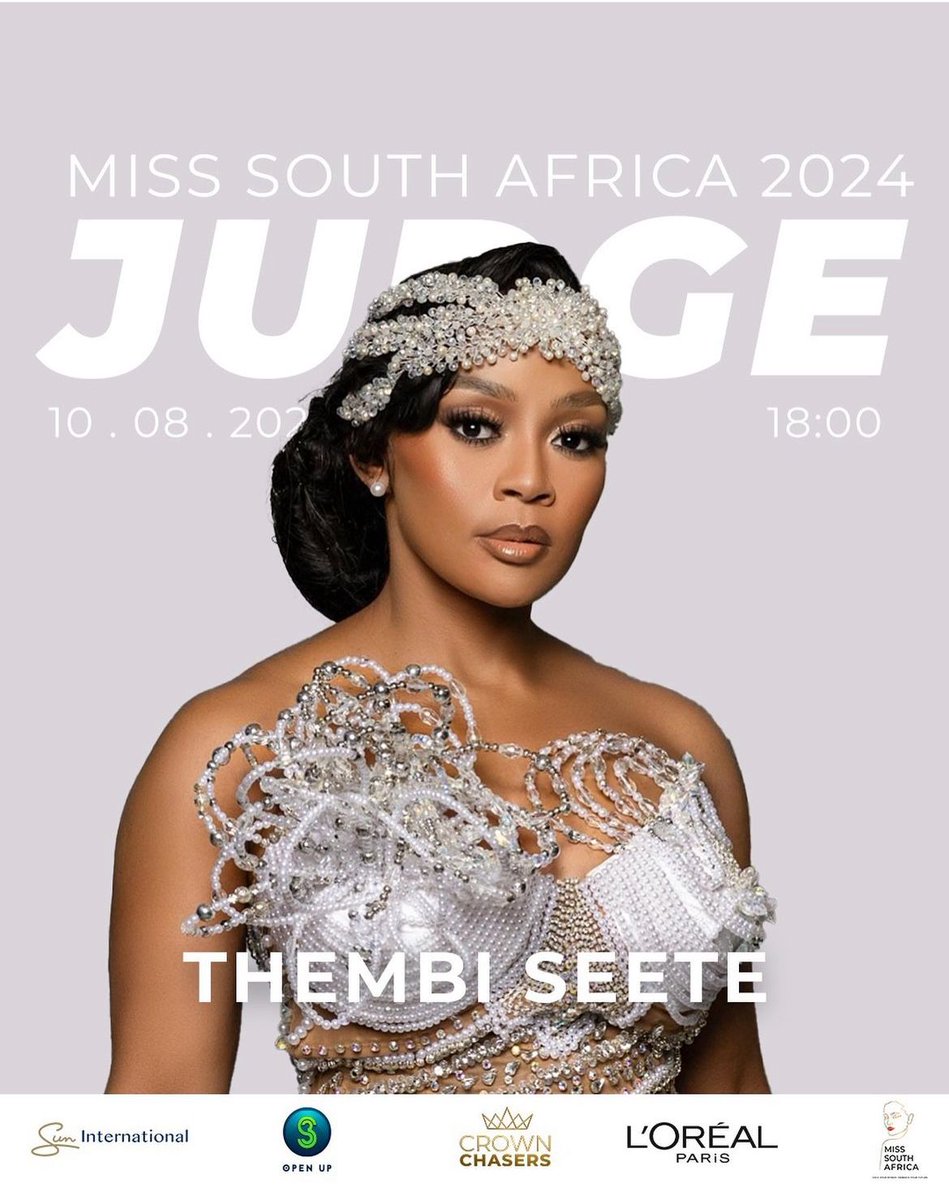 INTRODUCING THE #MissSA2024 SELECTION PANEL, judge on this year's selection committee is our favorite actress, musician, multimedia personality, former Idols judge, and <a href="/lorealparis/">L'OréalParisOfficial</a> ambassador, @thembiseete_.
#MissSA2024
#ThembiSeete
#BrandArc
