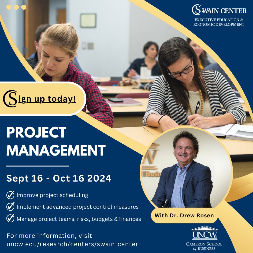 Looking to earn your PMP or CAPM certification? Sign up for our Project Management course. Completely online and convenient to fit into your schedule. The course starts September 16th so don’t delay, sign up today!
Sign up at: uncw.edu/research/cente…