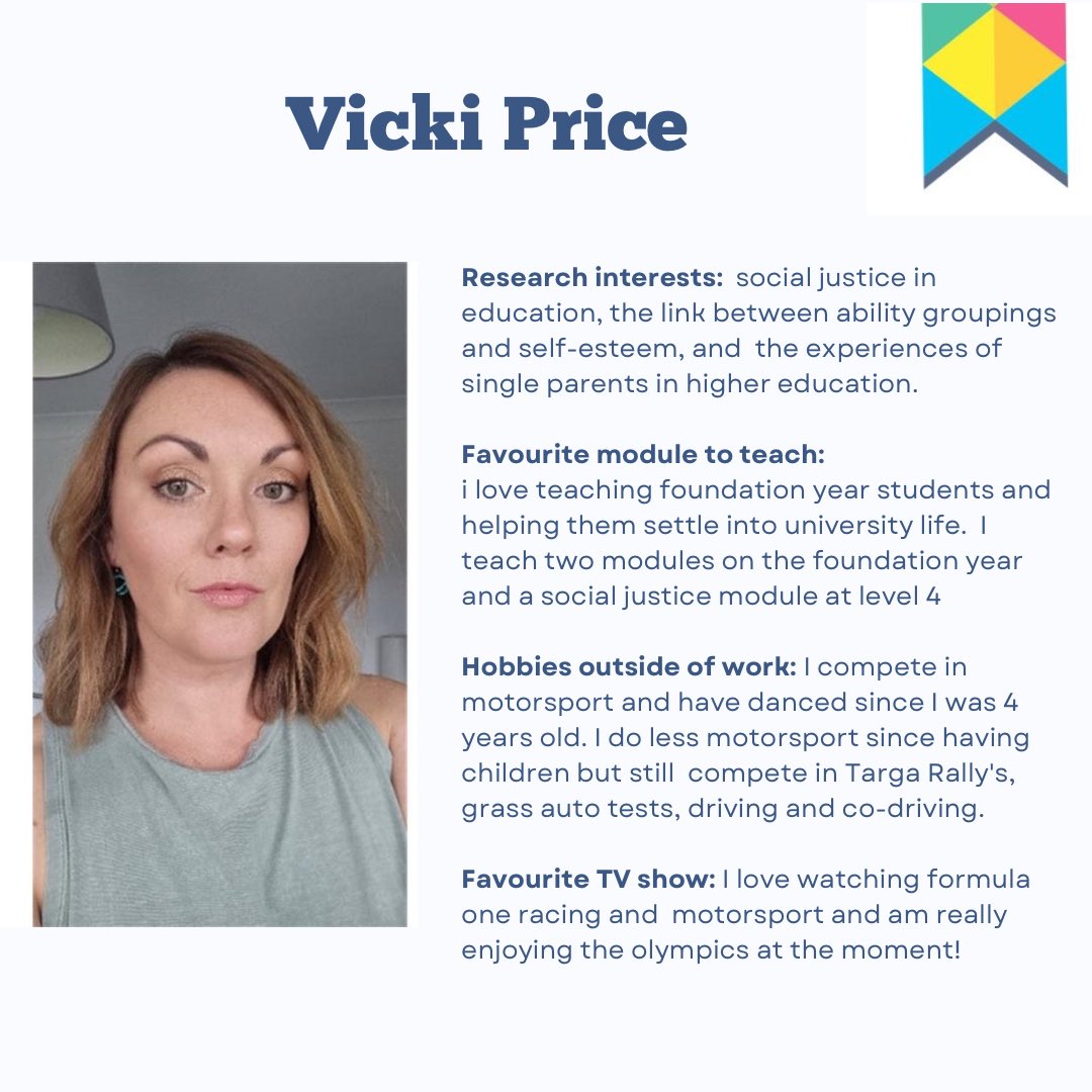 ed_wlv's tweet photo. Our last member of staff this week is Vicki who is a transition tutor and teaches our level 3 and level 4 students. Vicki was a student on our education studies degree and graduated a couple of years ago - since then she's become a valued member of our team!
#educationstudies https://t.co/iKp6GJu0FD
