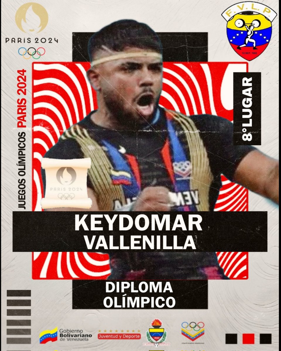 Keydomar, queremos felicitarte por tu increíble esfuerzo y dedicación en los Juegos Olímpicos de París 2024. Has demostrado un espíritu guerrero que inspira a todos a tu alrededor. Cada competencia es un desafío, y tú enfrentaste este con valentía y determinación. 🏋🇻🇪