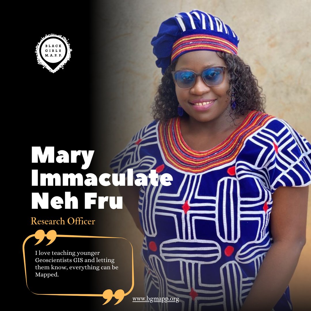Today is a good day to shout out, Mary Immaculate Neh Fru! 🎉
A black woman in GIS.  👩🏿‍🦱
Join us in inspiring and celebrating 👏🏿 black women in STEM. ✨
Click link 🔗 in bio to view &amp; add more
#STEM #BlackWomenInSTEM #GIS #BGMAPP