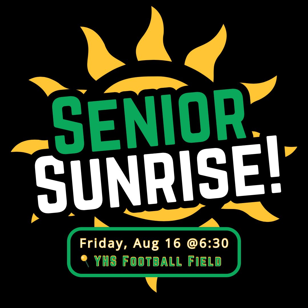 While this event is not formally sponsored by YHS STUCO, we still recommend that all YHS seniors attend.  The viewing starts at 6:30 am, with the sun rising around 6:55.  The event is to commemorate the start of the senior’s last school year at Yorktown Community Schools.
