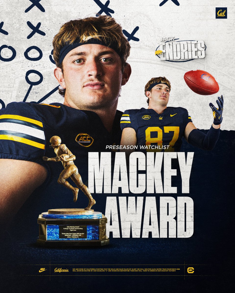 John Mackey Award ➡️ Best tight end in college football

Congrats to <a href="/JackEndries/">Jack Endries</a> for being named to the John Mackey Award Watchlist! 🏆

#GoBears | #ALLIN