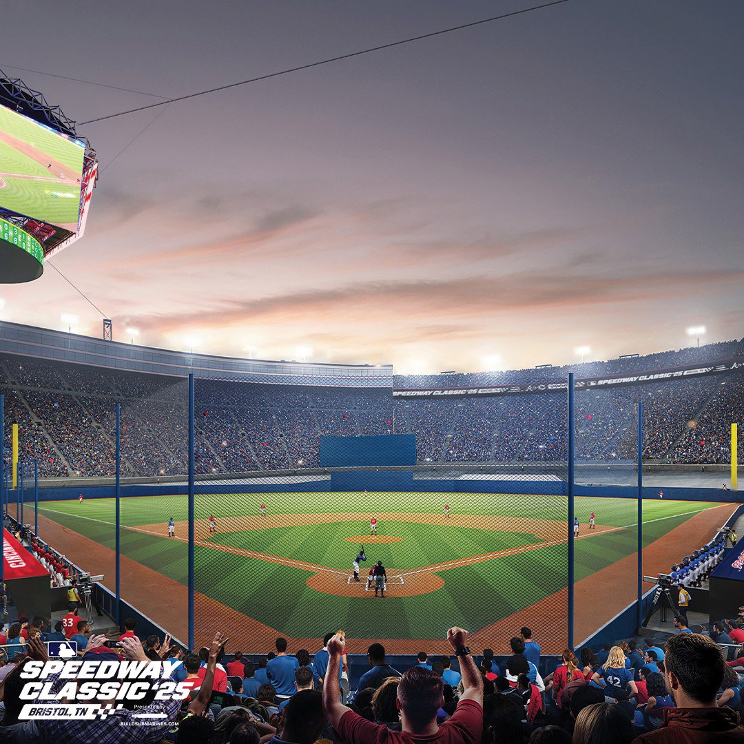 MLBcathedrals's tweet image. Setup for the “Speedway Classic” at Bristol Motor Speedway in Bristol, TN between the @Reds and @Braves to be held 8-2-25.

It seats 146k for racing. 

Images via @ItsBristolBaby