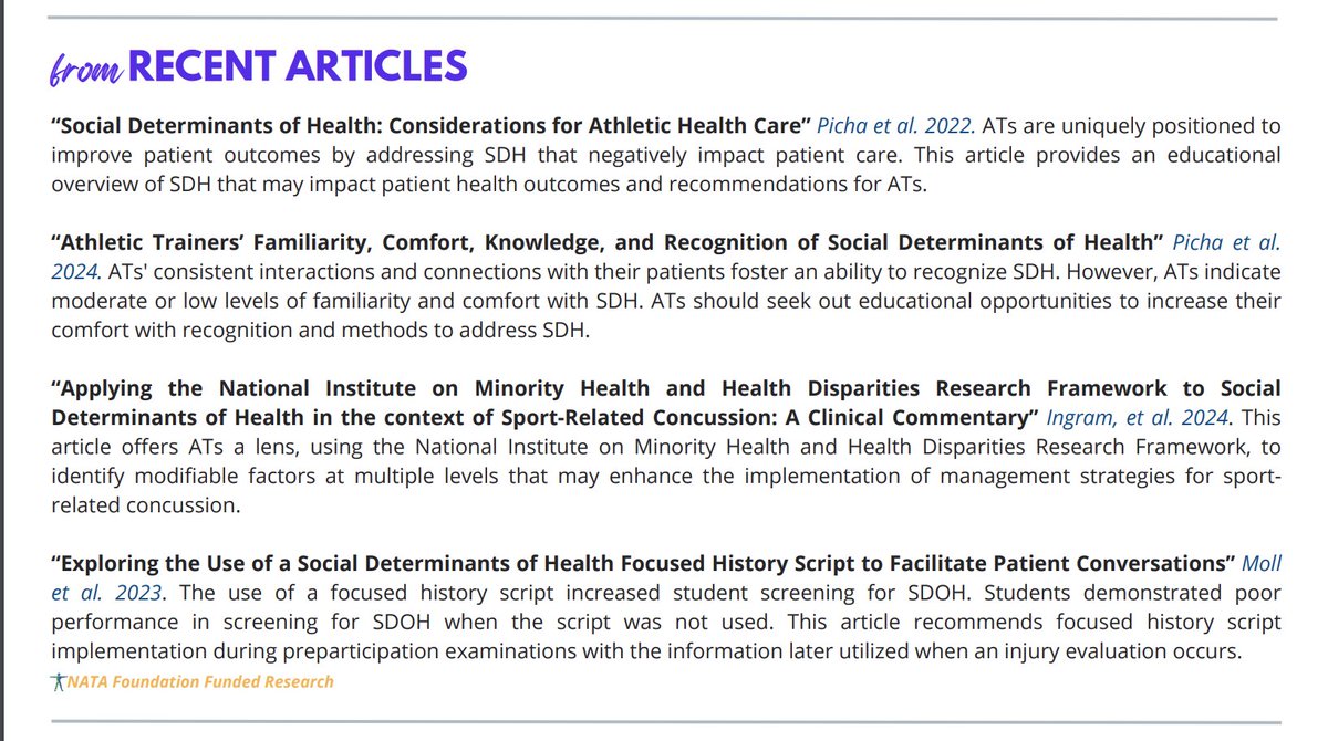 NATAFoundation's tweet photo. The “Research to Clinical Practice” series captures and organizes educational resources specific to topics in athletic training. 

Check out the August issue on Social Determinants of Health https://t.co/lV6zUnUQa0 https://t.co/kUBIAkADSz