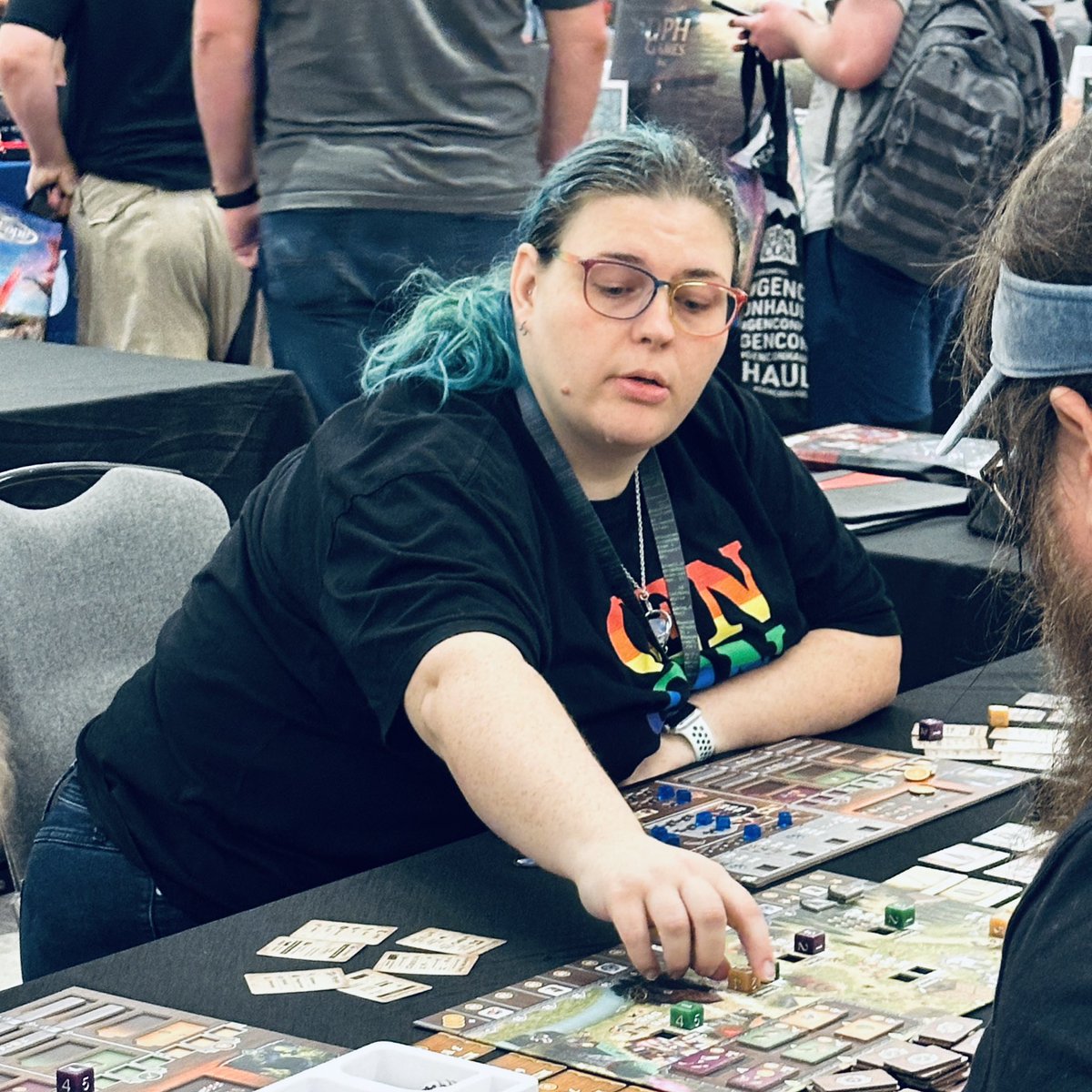 apm239's tweet photo. Another year, another great adventuring party at @Gen_Con! 

Not only did we arrange photographs, collect mushrooms, and (maybe) defend the queen - I learned so much to take back to the library from Trade Day. https://t.co/FEkQ5pUw7a