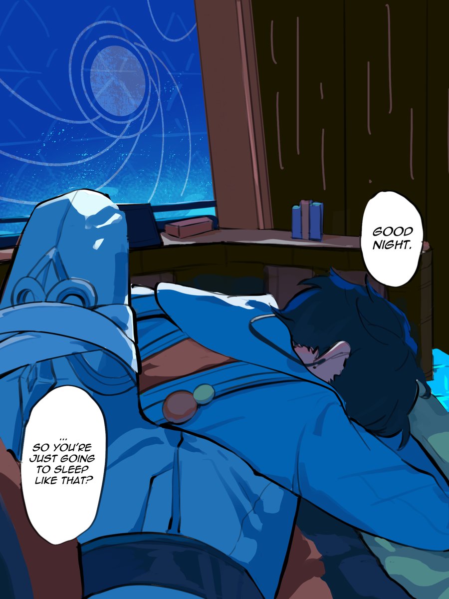 yabuduu's tweet photo. A quick sketch of #Renheng 
Late at night in the Archives, Dan Heng can barely keep his eyes open. Seeing that Ren isn't struck with mara, he lets his guard down. Perhaps because he isn't too fussy about where he sleeps, Dan Heng falls asleep on Ren's lap in just three seconds. https://t.co/mpYSHbUuan
