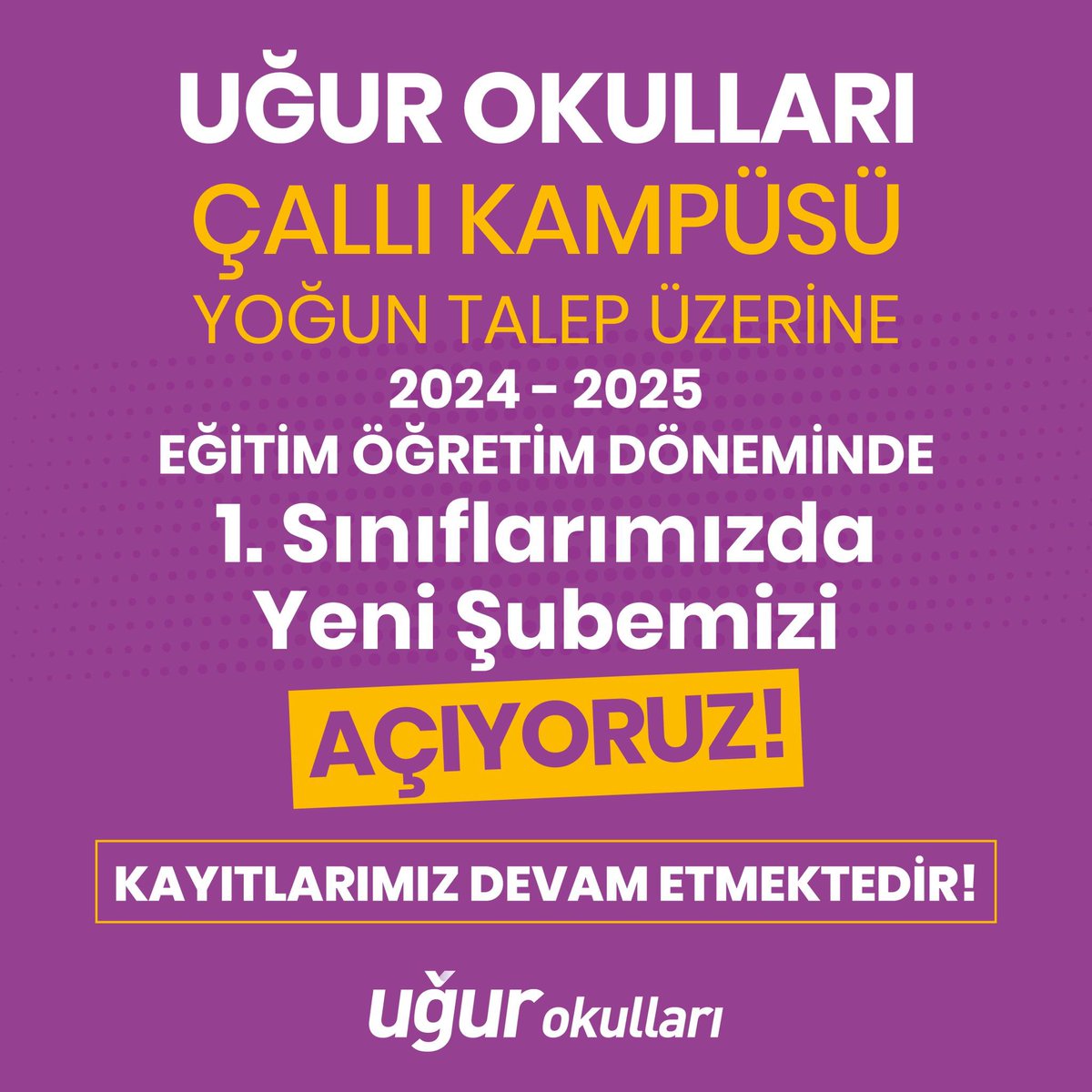 1.SINIFLARIMIZDA YENİ ŞUBEMİZİ AÇIYORUZ                  
Yoğun talep üzerine  2024-2025 Eğitim Öğretim Döneminde 1. Sınıflarımızda 5. Şubemizi Açıyoruz! Kayıtlarımız devam etmektedir.