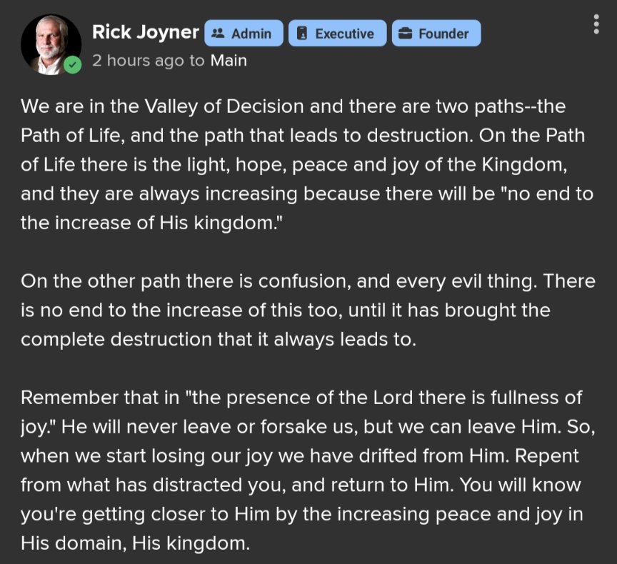 We are in the Valley of Decision and there are two paths—the Path of Life, and the path that leads to destruction... 

#RickJoyner #WordOfTheDay #DevotionTime  #EndTimes