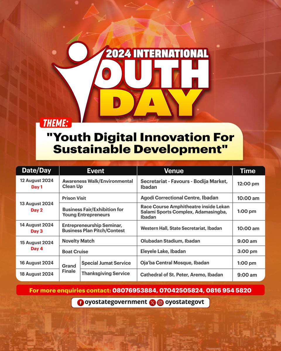 oyostategovt's tweet image. Are you a youth entrepreneur in Oyo State
operating tech-enabled businesses in various sectors, including:
- Agriculture
- Healthcare
- Education
- Waste management
- Recycling
- Manufacturing
- Food Processing
- Digital Solution Providers

Register here oyep.org/nexus-register/…