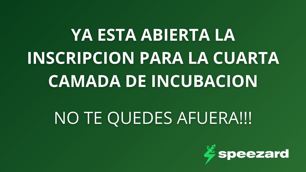 ¡Inscripciones abiertas!
 Unite a la cuarta camada de incubación de Speezard que comienza en septiembre. Cupos limitados. 
¡No te quedes fuera! Regístrate ahora 👇
forms.gle/b7KmGnoW1Su2Az…

#Startup #Web3 #Incubación #Speezard