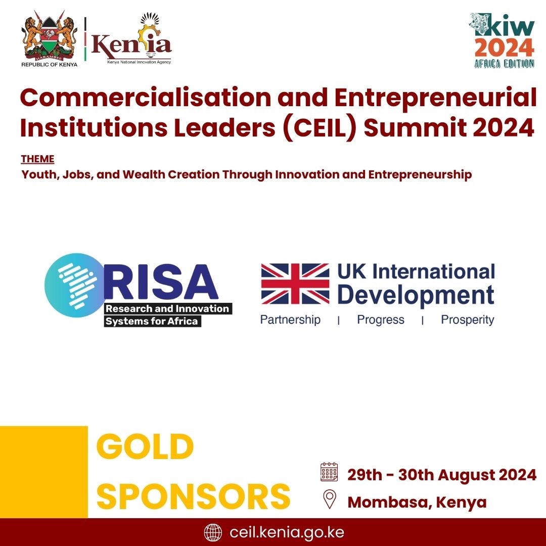 The RISA Fund is excited to be supporting the upcoming Commercialisation and Entrepreneurial Institutions Leaders (CEIL) Summit 2024 in Mombasa, #Kenya.

Register your place and help unlock the future of innovation: innovationagency.go.ke/initiatives/ce…

#Research2Commercialisation #Innovation