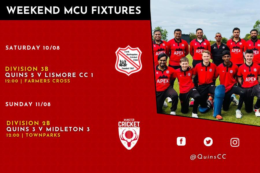 Cork Harlequins CC (@quinscc) on Twitter photo All eyes are on Observatory Lane this Sunday as Quins take on <a href="/LeinsterCC/">Leinster CC Est.1852</a> in the <a href="/cricketireland/">Cricket Ireland</a> T20 Semi Finals โ๏ธ Best of luck to Shivam & co looking to make it into another All Ireland final ๐ ๐ฅ Quins 5s host Lismore and 3s are away to Midleton to round up the weekend ๐ ๐ช๐ป All eyes are on Observatory Lane this Sunday as Quins take on <a href="/LeinsterCC/">Leinster CC Est.1852</a> in the <a href="/cricketireland/">Cricket Ireland</a> T20 Semi Finals โ๏ธ Best of luck to Shivam & co looking to make it into another All Ireland final ๐ ๐ฅ Quins 5s host Lismore and 3s are away to Midleton to round up the weekend ๐ ๐ช๐ป
