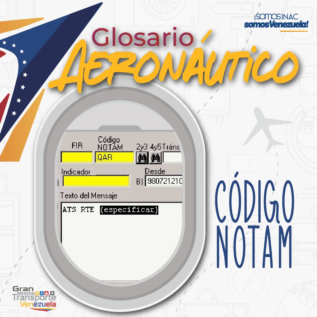 #GlosarioINAC

Código Notam: Permite el cifrado de informes relativos al establecimiento, estado o modificación de las radioayudas, aeródromos e instalaciones de iluminación, peligro a que están sujetas las aeronaves durante el vuelo y medios de búsqueda y salvamento.