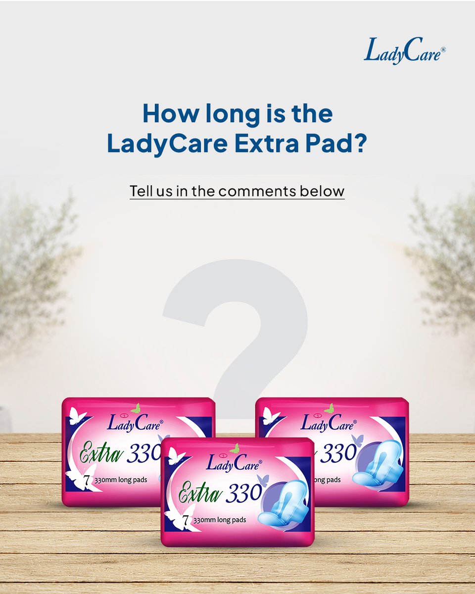 LadyCareNG's tweet image. Think you know LadyCare Pads? Then test your knowledge! How long is LadyCare Extra Pad in cm? Let us know your answer. Three lucky winners will be selected at random to win airtime worth of 1k.

#LadyCareSanitaryPad 
#PeriodProtection
#WeCare