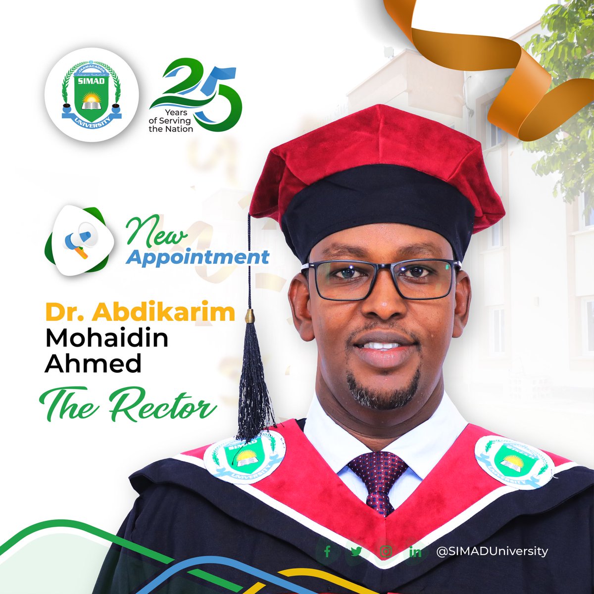 cxdceed's tweet photo. Congratulations, Dr. Abdikarim Mohaidin Ahmed, on your new role as Rector of @SIMADUniversity. Your leadership will undoubtedly inspire us all. https://t.co/8EO6aEEd4a