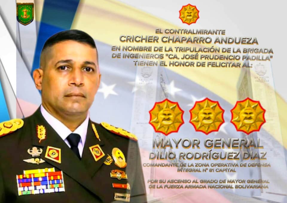 El CA. CRICHER CHAPARRO ANDUEZA CMDTE de la <a href="/AB_BRINPA24/">AB_BRINPA</a> tiene el honor de felicitar al M/G. DILIO RODRÍGUEZ DÍAZ por  su ascenso al Grado de Mayor General de la Fuerza Armada Nacional Bolivariana