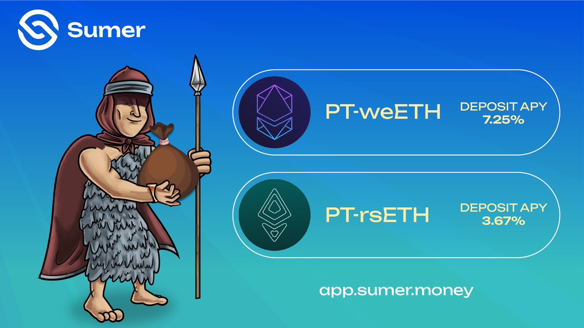 🏆 #DeFi yield farmers! <a href="/SumerMoney/">Sumer.Money🐫</a> has unbeatable deposit APYs! 🔥

• PT- $weETH: 7.25%
• PT- $rsETH: 3.67%

🔄 Plus, loop these assets for even higher returns!

Start earning: app.sumer.money

Questions on looping strategies?
TG: t.me/Sumer_Money
Discord: