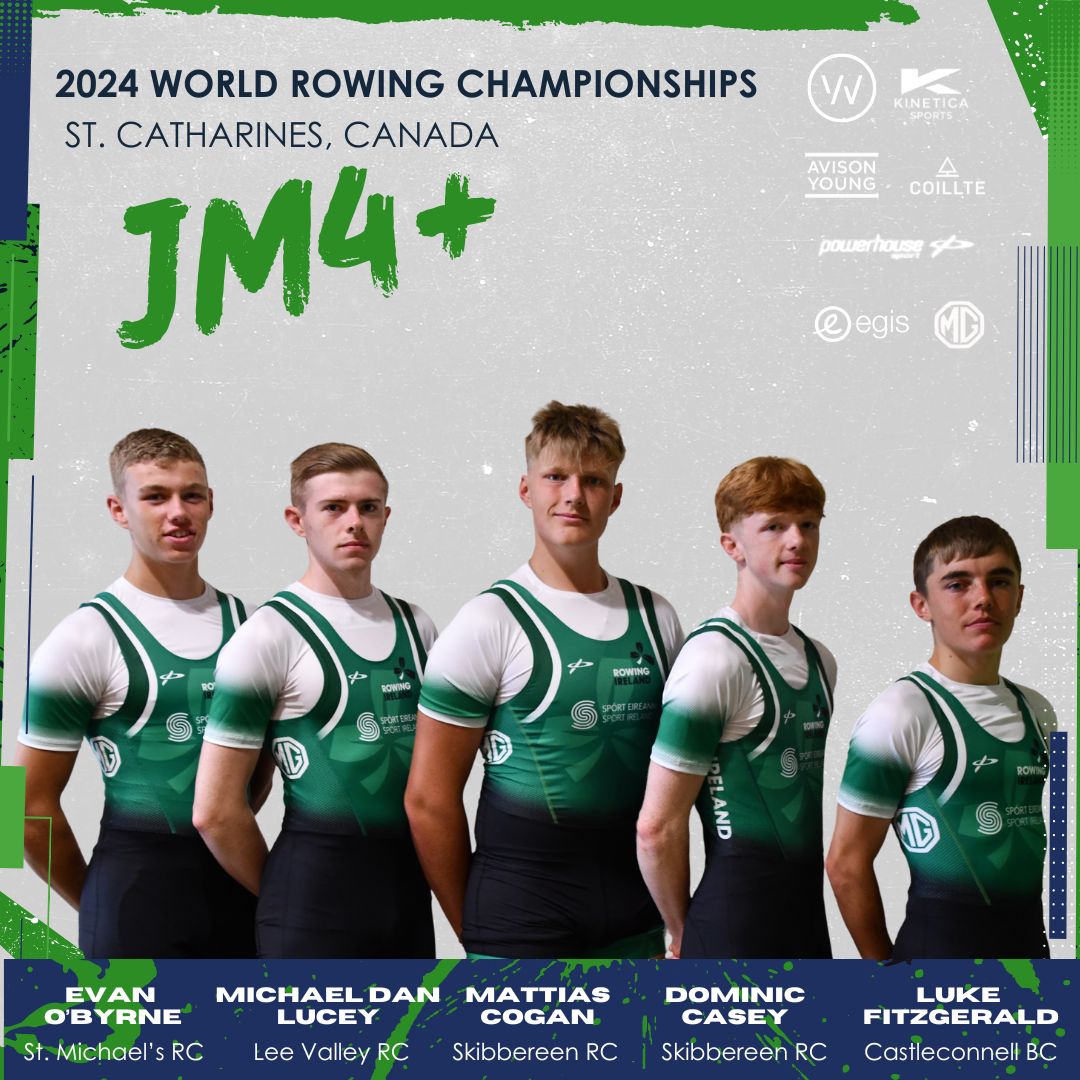 RowingIreland's tweet photo. The 2024 World Rowing Championships take place from August 18-25 in St. Catharines, Canada. Lets me our crews across Senior, U23, and U19 categories https://t.co/FgszxDONEe #wearerowingireland #greenblades https://t.co/ooDNdJSqRF