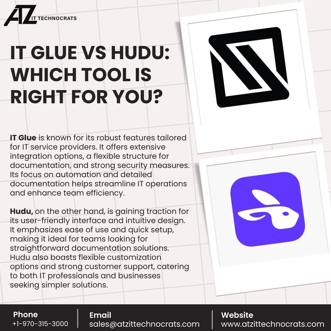 atz_it's tweet image. IT Glue vs Hudu: Which Tool is Right for You?

We&apos;d love to hear your thoughts and experiences with these tools! Which one do you prefer and why?

#ITGlue #ITDocumentation #TechDocs #ITManagement #DocumentationSolutions #ITAssetManagement #ITSM #TechSupport #Hudu #ITManagement