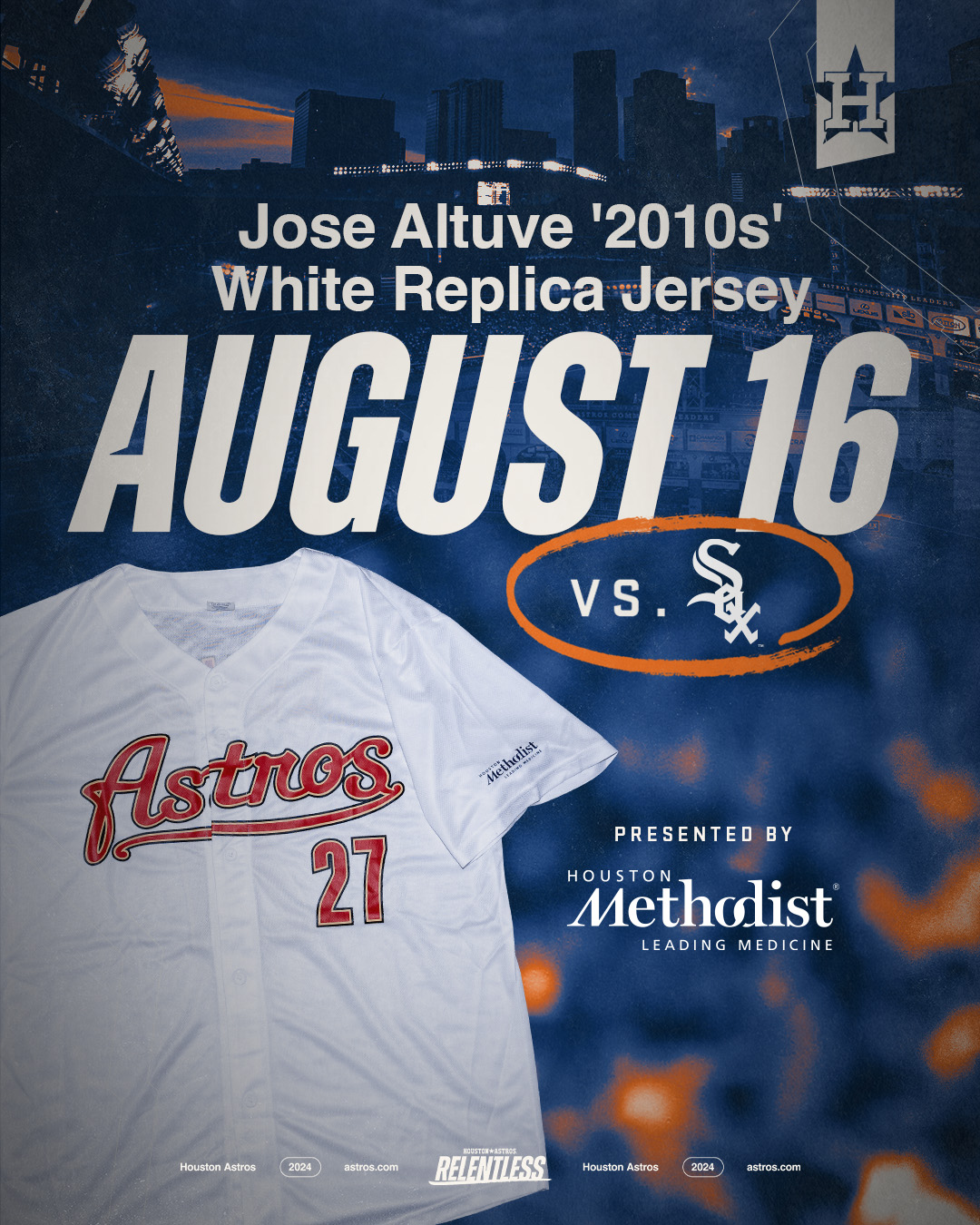 Houston Astros on X GIVEAWAY ALERT 10 000 fans in attendance on Friday August 16th will take home this Jose Altuve 2010s White Replica Jersey Presented by MethodistHosp. https t A7t8QGgsQ8 https t....