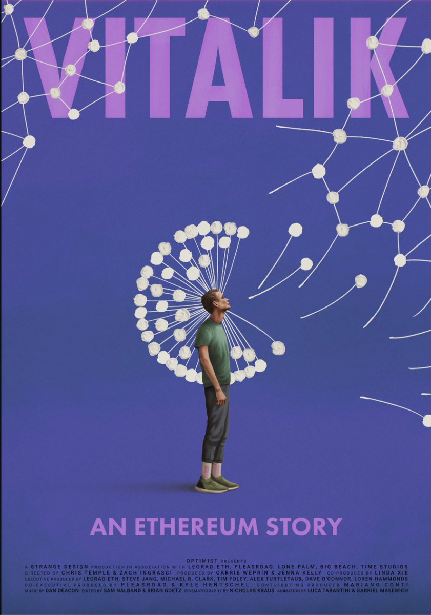 For the film's poster art, we worked with Aleksander Walijewski in Poland. 

We built the concept around the dandelion as an organic representation of Ethereum, starting with Vitalik and decentralizing to become something bigger and more diverse than anyone could ever imagine.