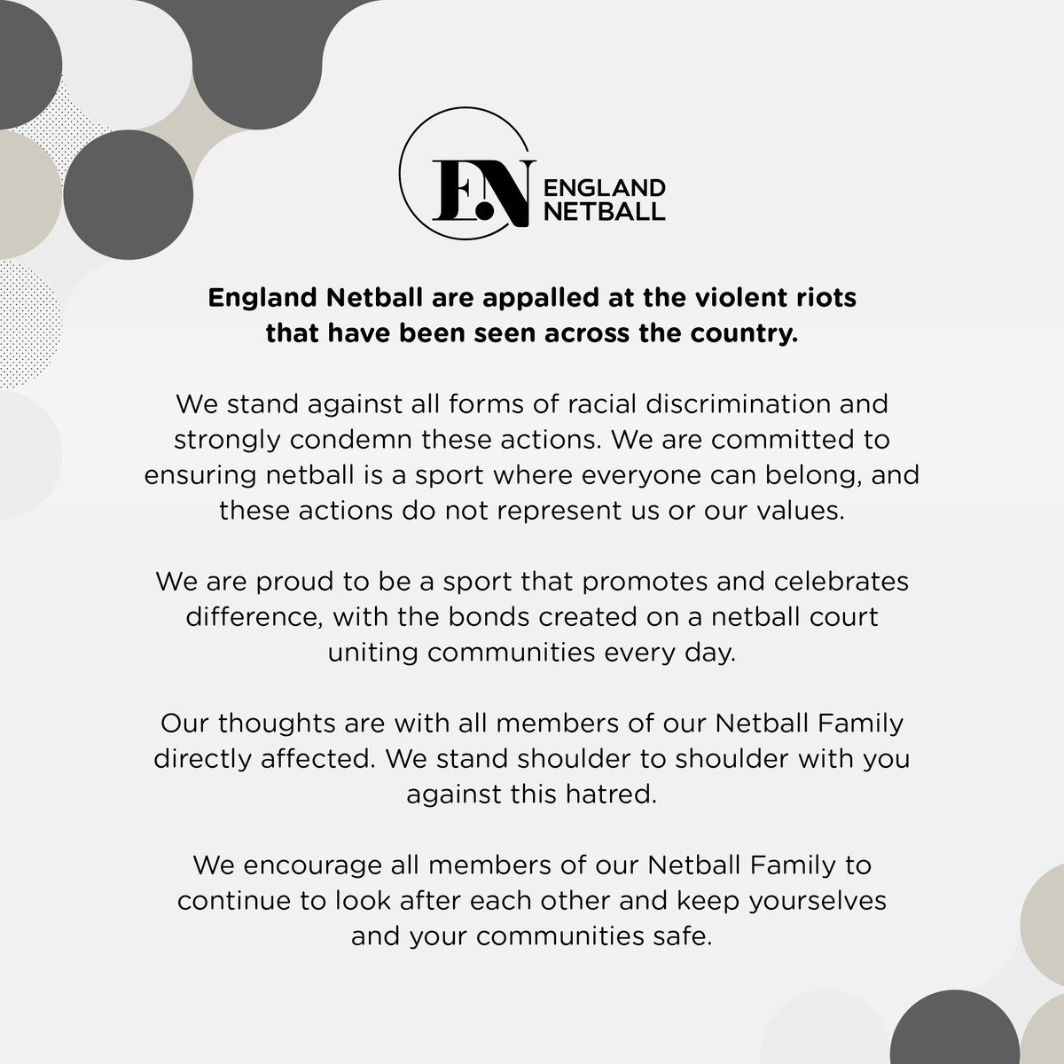 A statement from England Netball